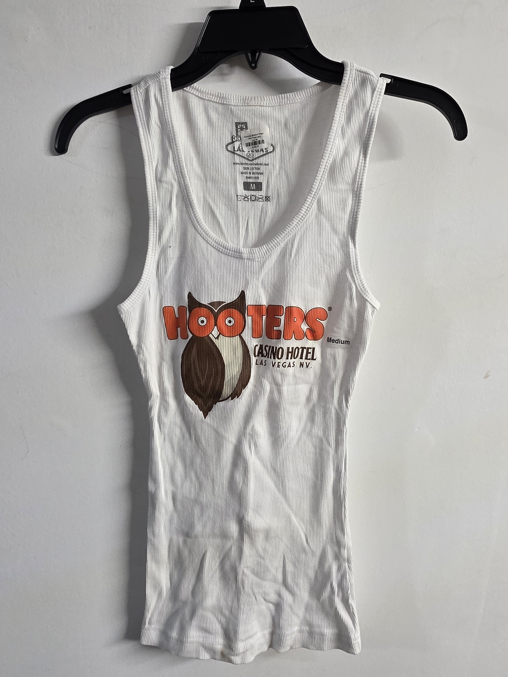 Hooters White Logo Ribbed Tank Top - Women's Medium Las Vagas NV Casino Hotel